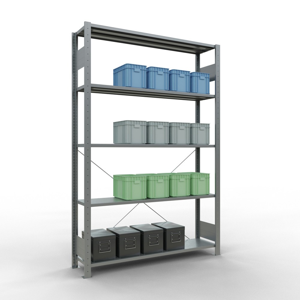 Immagine del prodotto n. 4: Scaffalatura a ripiani SCHULTE zincata con 5 fondi in lamiera d'acciaio, portata per piano di 150 kg, AxLxP 2.000 x 1.360 x 336 mm