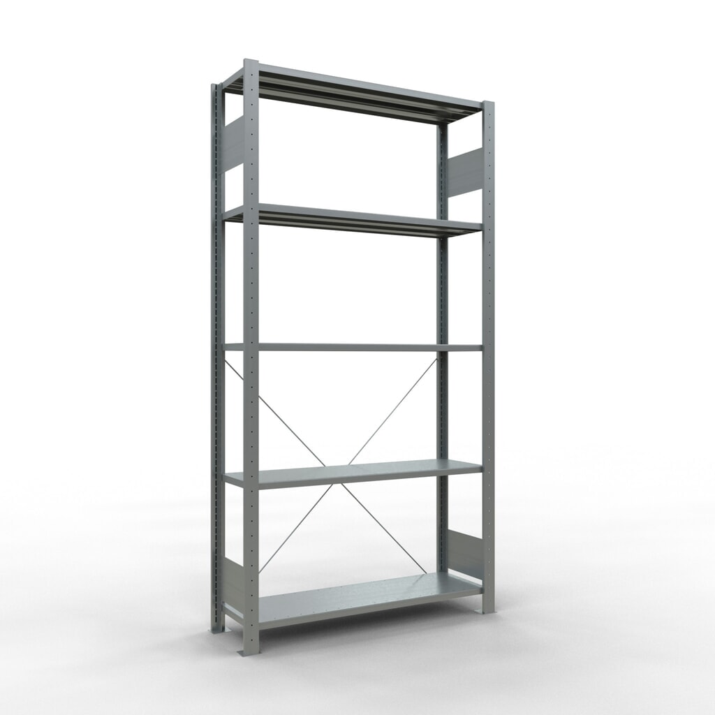 Immagine del prodotto n. 1: Scaffalatura a ripiani SCHULTE zincata con 5 fondi in lamiera d'acciaio, portata per piano di 150 kg, AxLxP 2.000 x 1.060 x 336 mm