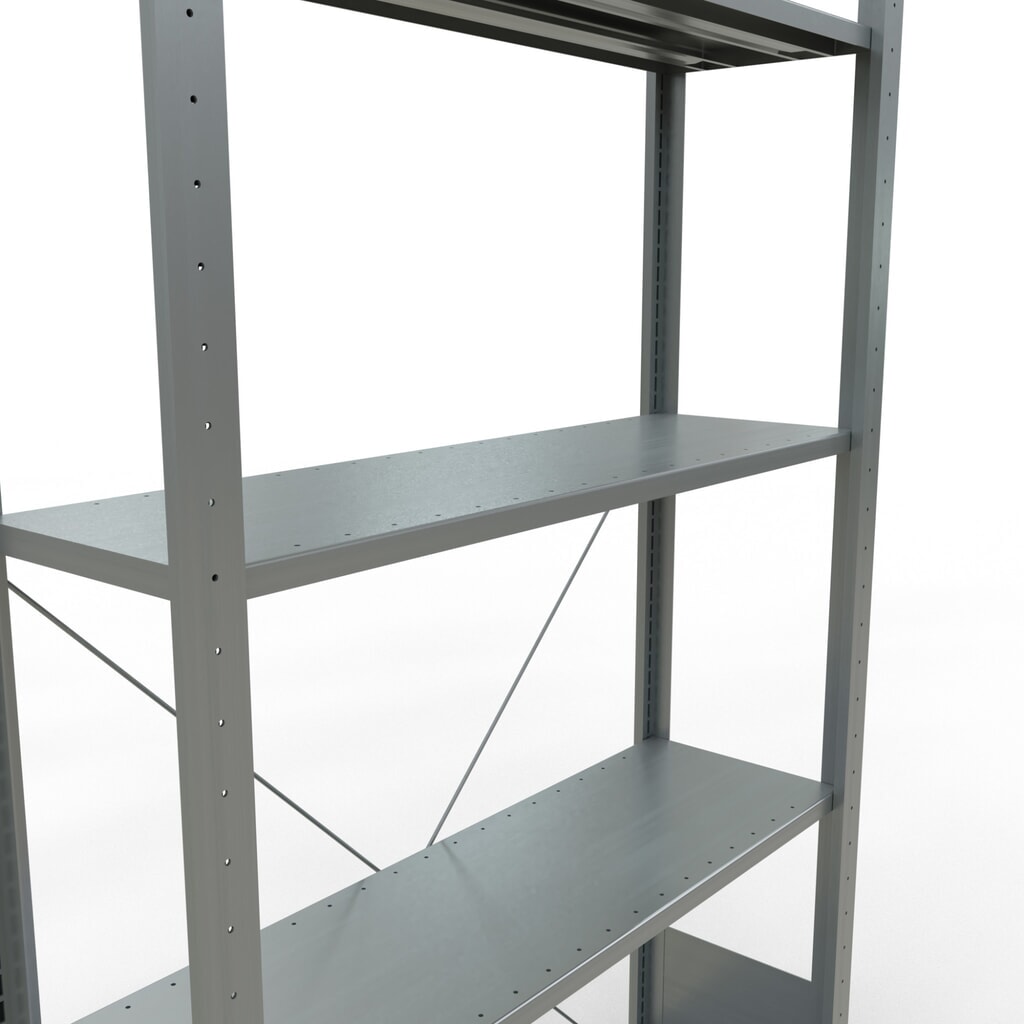 Scaffalatura a ripiani SCHULTE zincata con 5 fondi in lamiera d'acciaio, portata per piano di 150 kg, AxLxP 2.000 x 1.060 x 336 mm Immagine del prodotto n. 2: Scaffalatura a ripiani SCHULTE zincata con 5 fondi in lamiera d'acciaio, portata per piano di 150 kg, AxLxP 2.000 x 1.060 x 336 mm