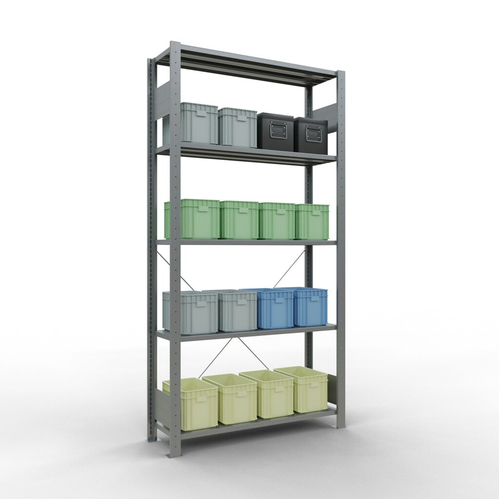 Immagine del prodotto n. 4: Scaffalatura a ripiani SCHULTE zincata con 5 fondi in lamiera d'acciaio, portata per piano di 150 kg, AxLxP 2.000 x 1.060 x 336 mm
