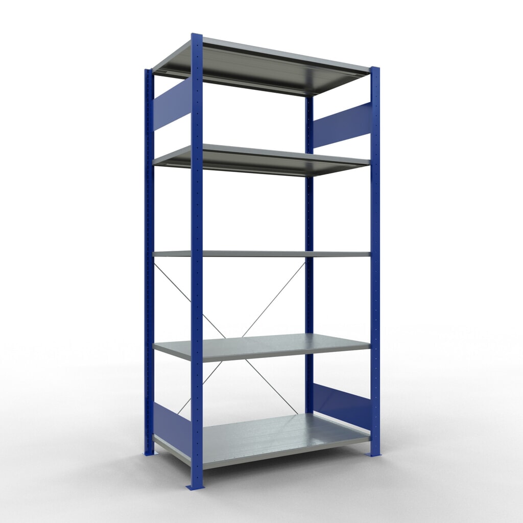 Scaffalatura a ripiani SCHULTE, blu genziana/zincato con 5 fondi in lamiera d'acciaio, portata per piano di 150 kg, AxLxP 2.000 x 1.060 x 636 mm Immagine del prodotto: Scaffalatura a ripiani SCHULTE, blu genziana/zincato con 5 fondi in lamiera d'acciaio, portata per piano di 150 kg, AxLxP 2.000 x 1.060 x 636 mm