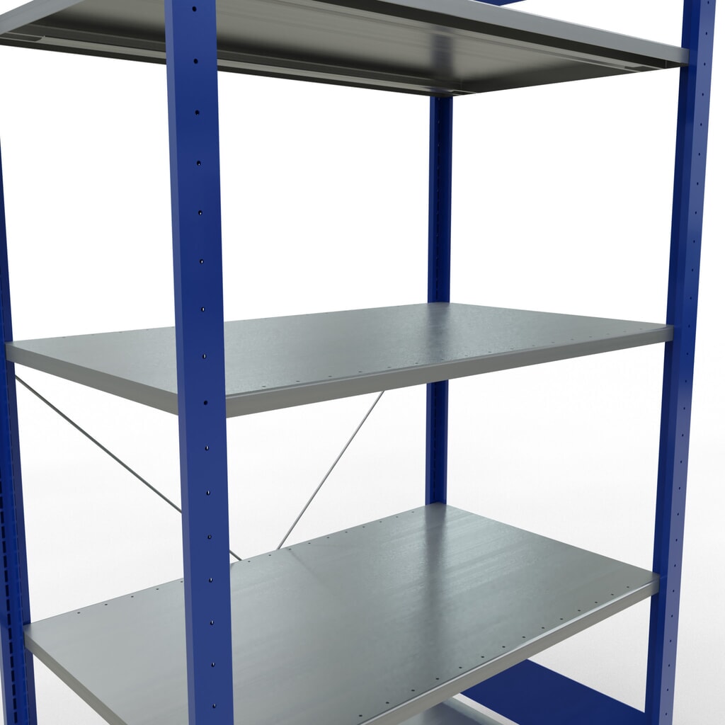 Scaffalatura a ripiani SCHULTE, blu genziana/zincato con 5 fondi in lamiera d'acciaio, portata per piano di 150 kg, AxLxP 2.000 x 1.060 x 636 mm Immagine del prodotto n. 2: Scaffalatura a ripiani SCHULTE, blu genziana/zincato con 5 fondi in lamiera d'acciaio, portata per piano di 150 kg, AxLxP 2.000 x 1.060 x 636 mm