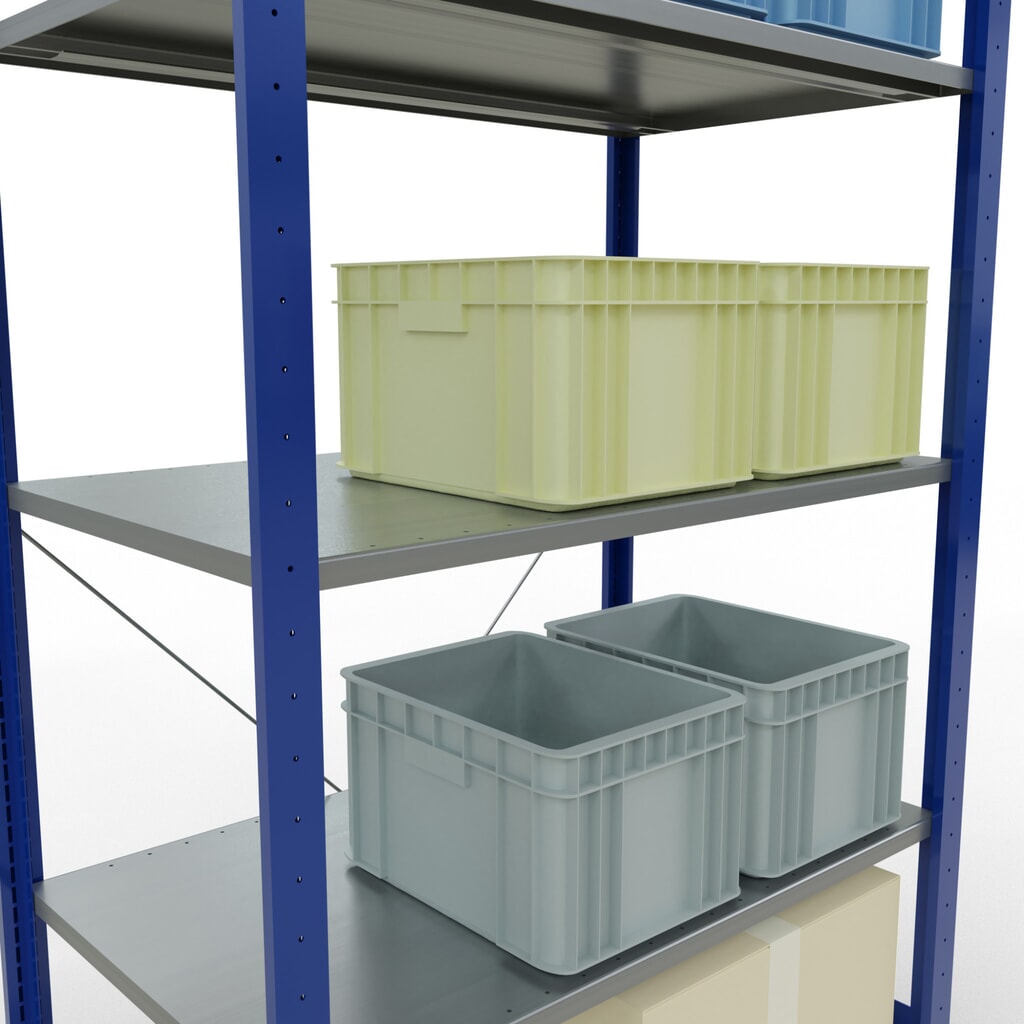 Immagine del prodotto n. 3: Scaffalatura a ripiani SCHULTE, blu genziana/zincato con 5 fondi in lamiera d'acciaio, portata per piano di 150 kg, AxLxP 2.000 x 1.060 x 636 mm