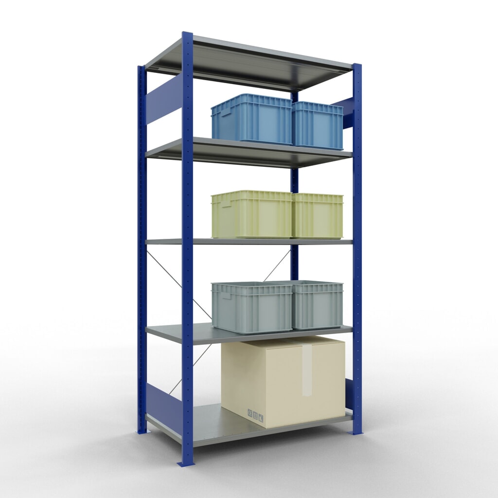 Scaffalatura a ripiani SCHULTE, blu genziana/zincato con 5 fondi in lamiera d'acciaio, portata per piano di 150 kg, AxLxP 2.000 x 1.060 x 636 mm Immagine del prodotto n. 4: Scaffalatura a ripiani SCHULTE, blu genziana/zincato con 5 fondi in lamiera d'acciaio, portata per piano di 150 kg, AxLxP 2.000 x 1.060 x 636 mm