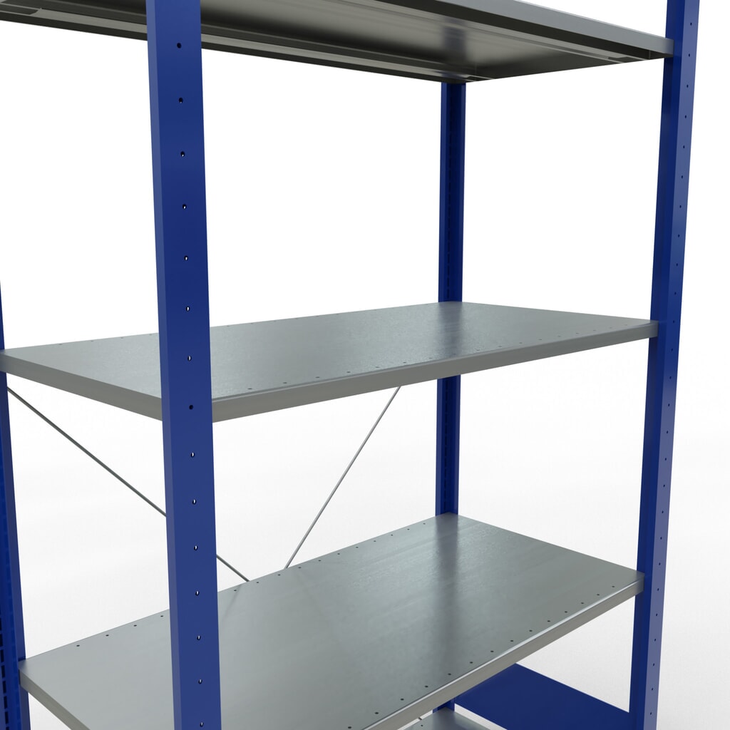 Scaffalatura a ripiani SCHULTE, blu genziana/zincato con 5 fondi in lamiera d'acciaio, portata per piano di 150 kg, AxLxP 2.000 x 1.060 x 536 mm Immagine del prodotto n. 2: Scaffalatura a ripiani SCHULTE, blu genziana/zincato con 5 fondi in lamiera d'acciaio, portata per piano di 150 kg, AxLxP 2.000 x 1.060 x 536 mm