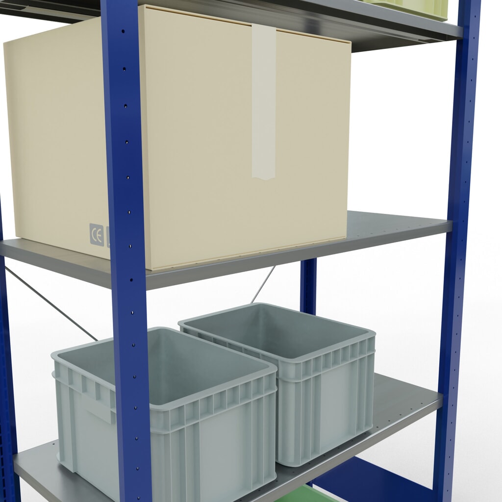 Immagine del prodotto n. 3: Scaffalatura a ripiani SCHULTE, blu genziana/zincato con 5 fondi in lamiera d'acciaio, portata per piano di 150 kg, AxLxP 2.000 x 1.060 x 536 mm