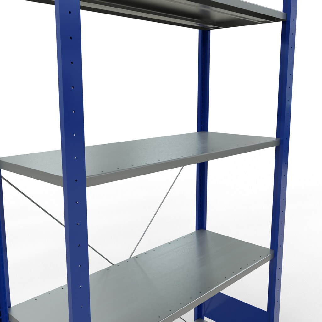 Scaffalatura a ripiani SCHULTE, blu genziana/zincato con 5 fondi in lamiera d'acciaio, portata per piano di 150 kg, AxLxP 2.000 x 1.060 x 436 mm Immagine del prodotto n. 2: Scaffalatura a ripiani SCHULTE, blu genziana/zincato con 5 fondi in lamiera d'acciaio, portata per piano di 150 kg, AxLxP 2.000 x 1.060 x 436 mm
