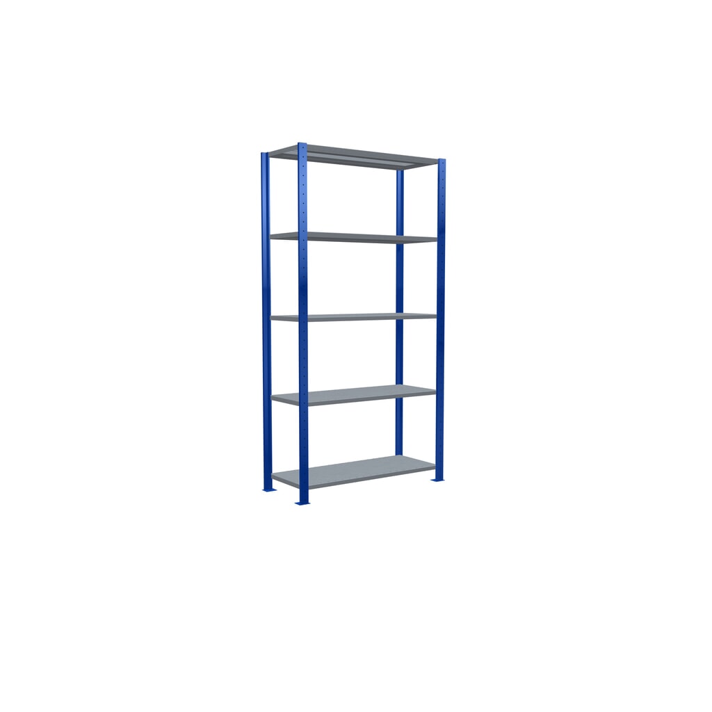 Scaffalatura a ripiani SCHULTE, blu genziana/zincato con 5 fondi in lamiera d'acciaio, portata per piano di 150 kg, AxLxP 2.000 x 1.060 x 436 mm Immagine del prodotto n. 5: Scaffalatura a ripiani SCHULTE, blu genziana/zincato con 5 fondi in lamiera d'acciaio, portata per piano di 150 kg, AxLxP 2.000 x 1.060 x 436 mm