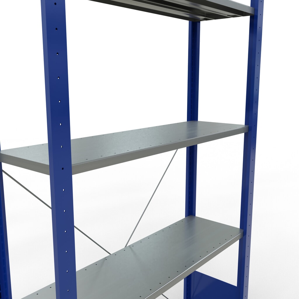 Scaffalatura a ripiani SCHULTE, blu genziana/zincato con 5 fondi in lamiera d'acciaio, portata per piano di 150 kg, AxLxP 2.000 x 1.060 x 336 mm Immagine del prodotto n. 2: Scaffalatura a ripiani SCHULTE, blu genziana/zincato con 5 fondi in lamiera d'acciaio, portata per piano di 150 kg, AxLxP 2.000 x 1.060 x 336 mm