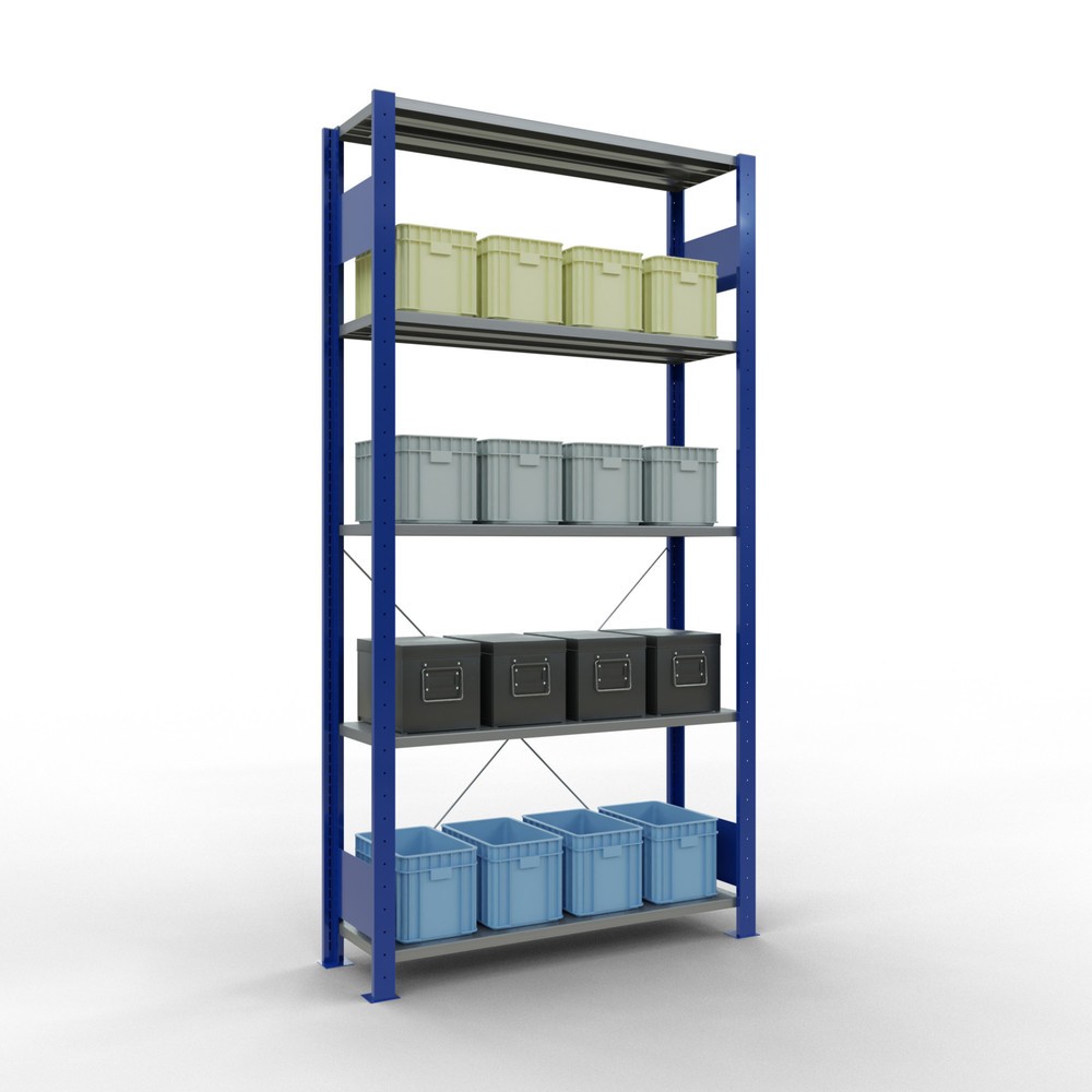 Immagine del prodotto n. 4: Scaffalatura a ripiani SCHULTE, blu genziana/zincato con 5 fondi in lamiera d'acciaio, portata per piano di 150 kg, AxLxP 2.000 x 1.060 x 336 mm