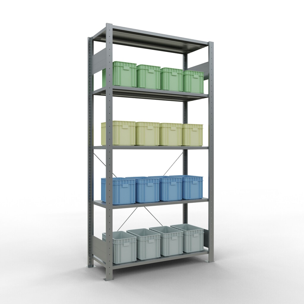Scaffalatura a ripiani SCHULTE zincata con 5 fondi in lamiera d'acciaio, portata per piano di 150 kg, AxLxP 2.000 x 1.060 x 436 mm Immagine del prodotto n. 3: Scaffalatura a ripiani SCHULTE zincata con 5 fondi in lamiera d'acciaio, portata per piano di 150 kg, AxLxP 2.000 x 1.060 x 436 mm
