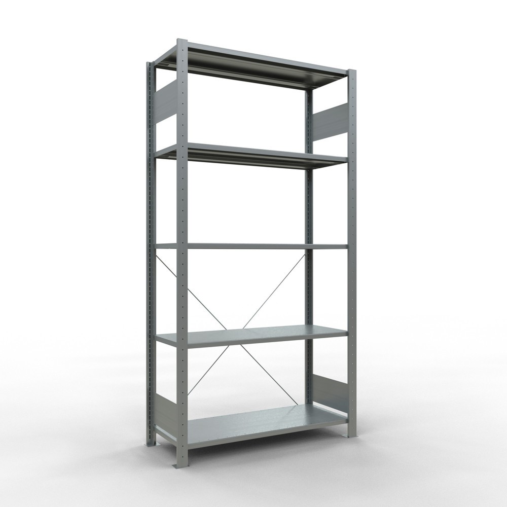 Immagine del prodotto: Scaffalatura a ripiani SCHULTE zincata con 5 fondi in lamiera d'acciaio, portata per piano di 150 kg, AxLxP 2.000 x 1.060 x 436 mm