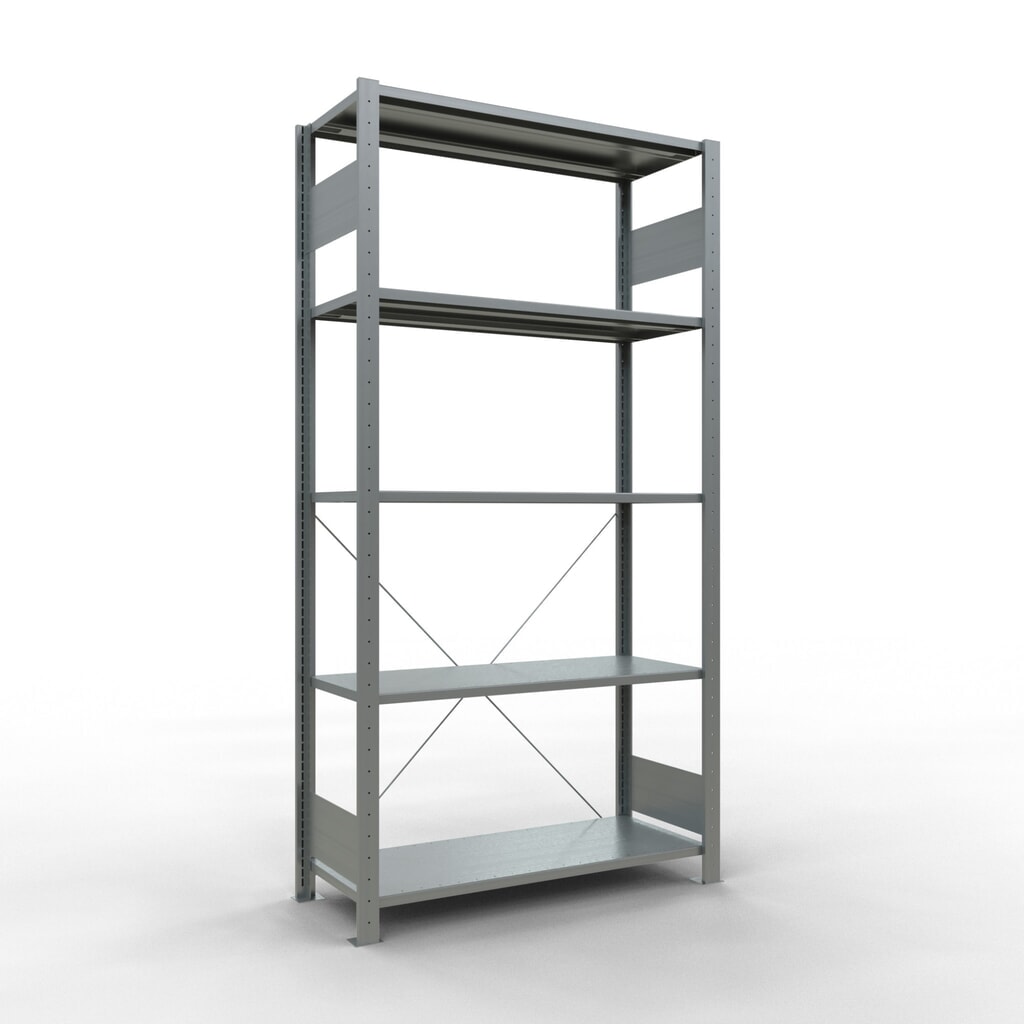 Immagine del prodotto: Scaffalatura a ripiani SCHULTE zincata con 5 fondi in lamiera d'acciaio, portata per piano di 150 kg, AxLxP 2.000 x 1.060 x 436 mm