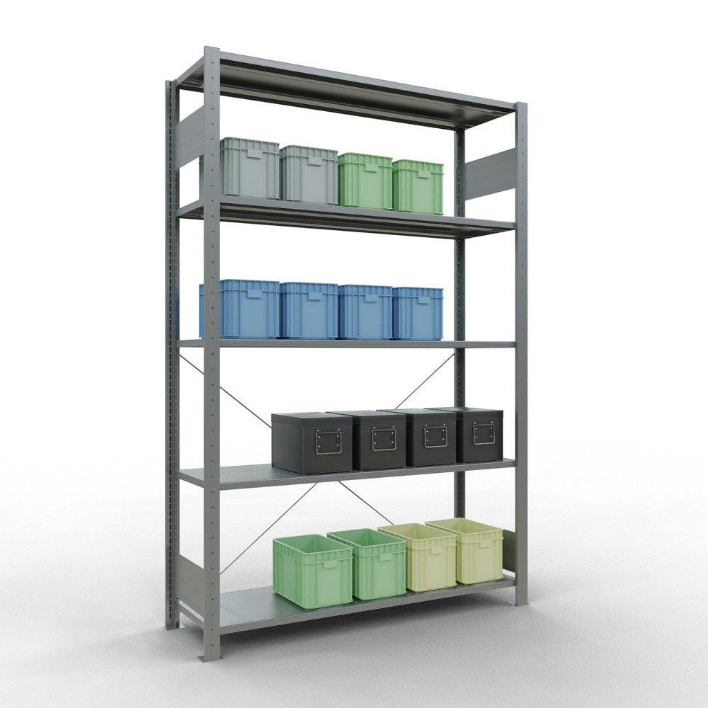 Immagine del prodotto n. 3: Scaffalatura a ripiani SCHULTE zincata con 5 fondi in lamiera d'acciaio, portata per piano di 150 kg, AxLxP 2.000 x 1.360 x 436 mm