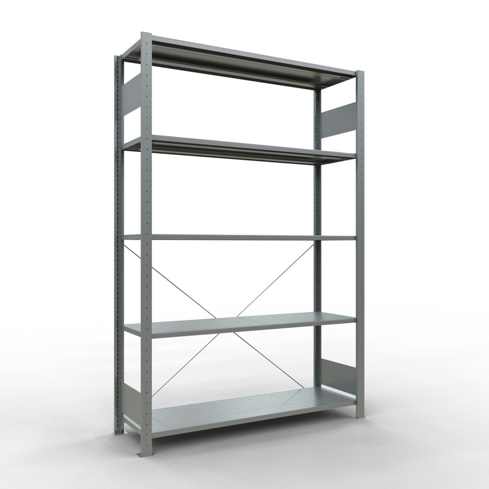 Immagine del prodotto: Scaffalatura a ripiani SCHULTE zincata con 5 fondi in lamiera d'acciaio, portata per piano di 150 kg, AxLxP 2.000 x 1.360 x 436 mm