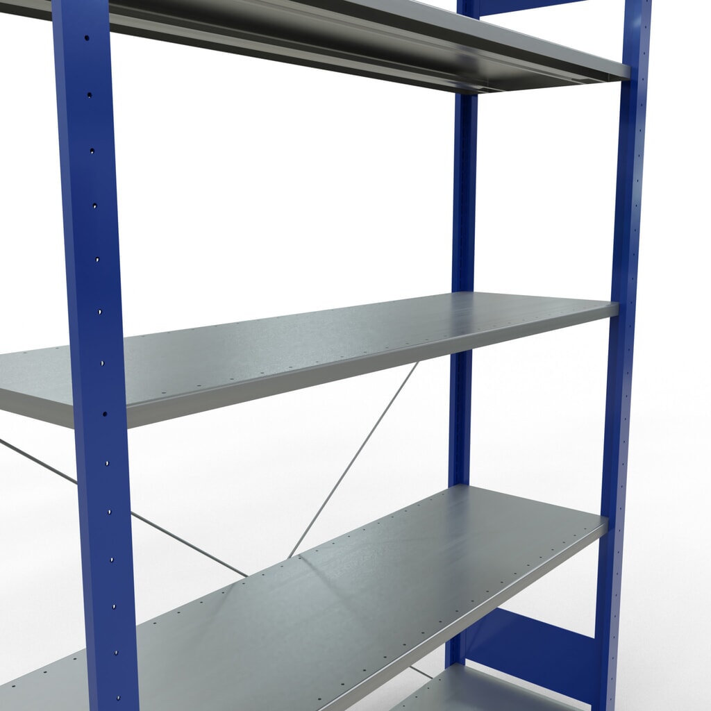 Scaffalatura a ripiani SCHULTE, blu genziana/zincato con 5 fondi in lamiera d'acciaio, portata per piano di 150 kg, AxLxP 2.000 x 1.360 x 436 mm Immagine del prodotto n. 5: Scaffalatura a ripiani SCHULTE, blu genziana/zincato con 5 fondi in lamiera d'acciaio, portata per piano di 150 kg, AxLxP 2.000 x 1.360 x 436 mm