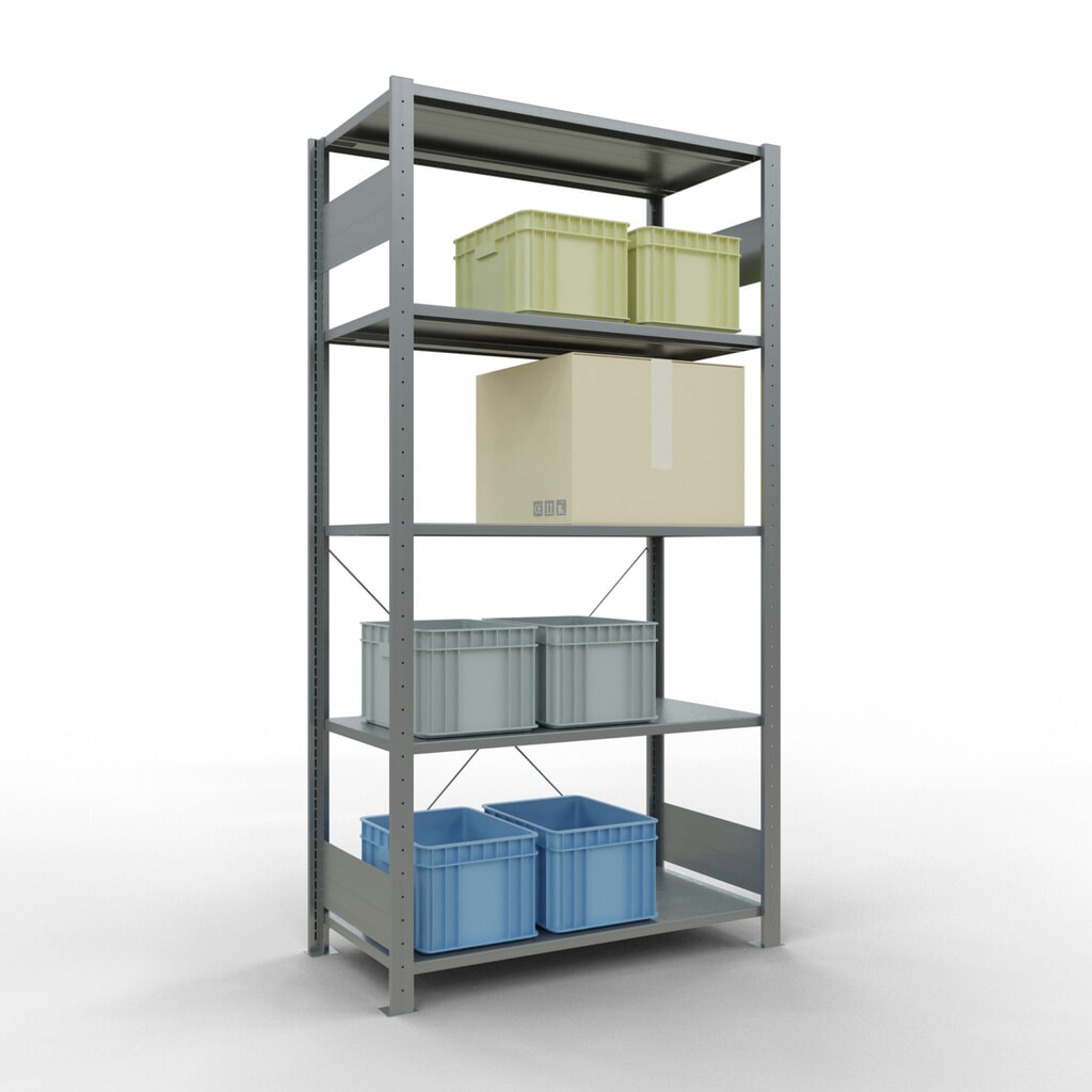 Scaffalatura a ripiani SCHULTE zincata con 5 fondi in lamiera d'acciaio, portata per piano di 150 kg, AxLxP 2.000 x 1.060 x 536 mm Immagine del prodotto n. 3: Scaffalatura a ripiani SCHULTE zincata con 5 fondi in lamiera d'acciaio, portata per piano di 150 kg, AxLxP 2.000 x 1.060 x 536 mm