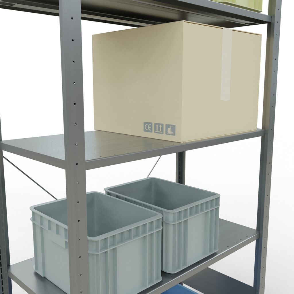 Immagine del prodotto n. 4: Scaffalatura a ripiani SCHULTE zincata con 5 fondi in lamiera d'acciaio, portata per piano di 150 kg, AxLxP 2.000 x 1.060 x 536 mm