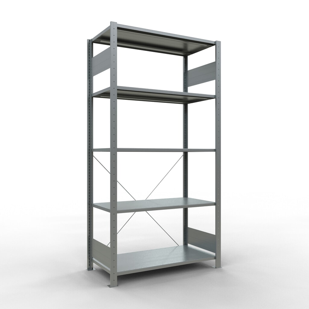 Immagine del prodotto: Scaffalatura a ripiani SCHULTE zincata con 5 fondi in lamiera d'acciaio, portata per piano di 150 kg, AxLxP 2.000 x 1.060 x 536 mm