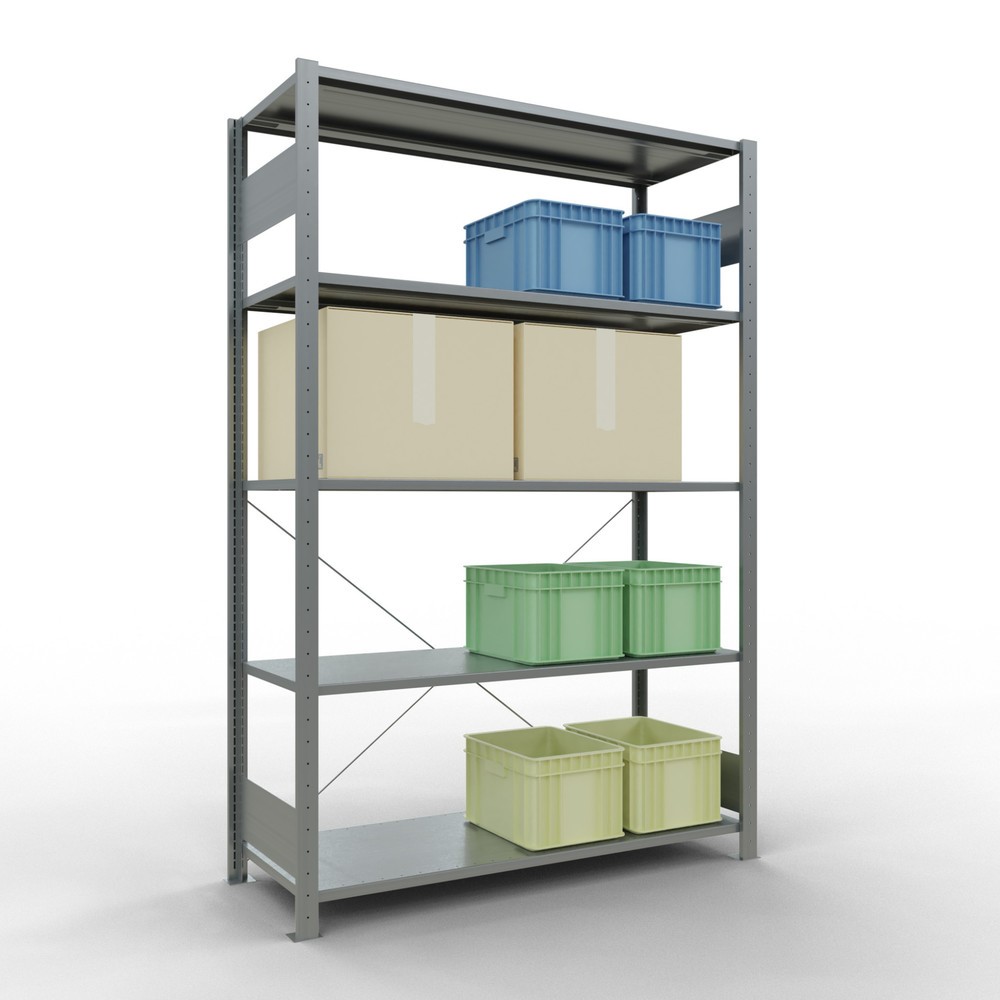 Immagine del prodotto n. 3: Scaffalatura a ripiani SCHULTE zincata con 5 fondi in lamiera d'acciaio, portata per piano di 150 kg, AxLxP 2.000 x 1.360 x 536 mm