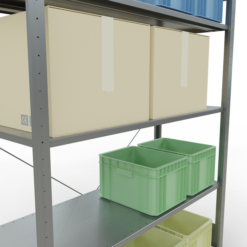 Immagine del prodotto n. 4: Scaffalatura a ripiani SCHULTE zincata con 5 fondi in lamiera d'acciaio, portata per piano di 150 kg, AxLxP 2.000 x 1.360 x 536 mm