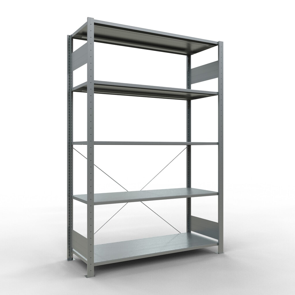 Immagine del prodotto: Scaffalatura a ripiani SCHULTE zincata con 5 fondi in lamiera d'acciaio, portata per piano di 150 kg, AxLxP 2.000 x 1.360 x 536 mm
