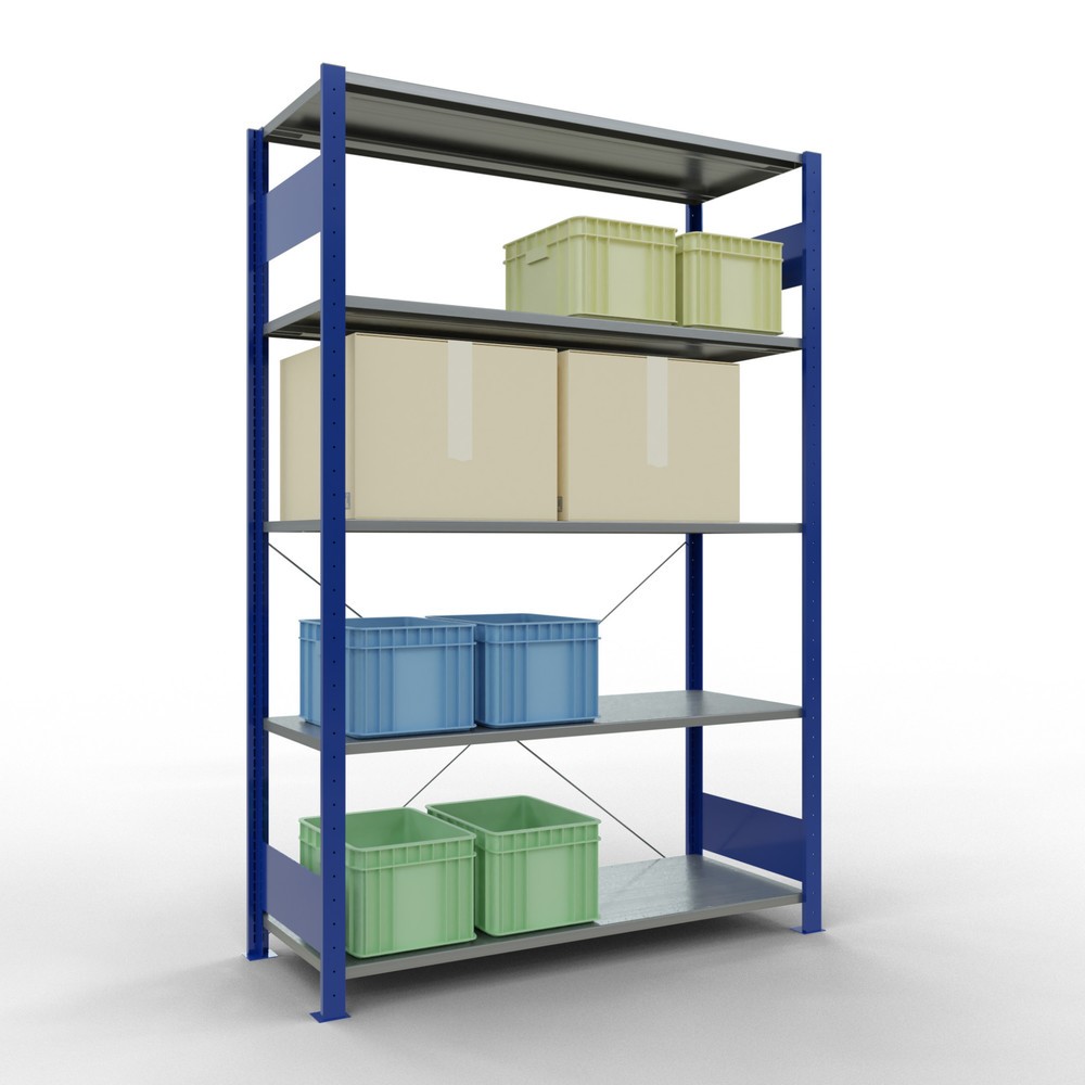 Immagine del prodotto n. 3: Scaffalatura a ripiani SCHULTE, blu genziana/zincato con 5 fondi in lamiera d'acciaio, portata per piano di 150 kg, AxLxP 2.000 x 1.360 x 536 mm