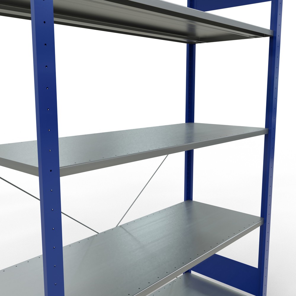 Immagine del prodotto n. 5: Scaffalatura a ripiani SCHULTE, blu genziana/zincato con 5 fondi in lamiera d'acciaio, portata per piano di 150 kg, AxLxP 2.000 x 1.360 x 536 mm