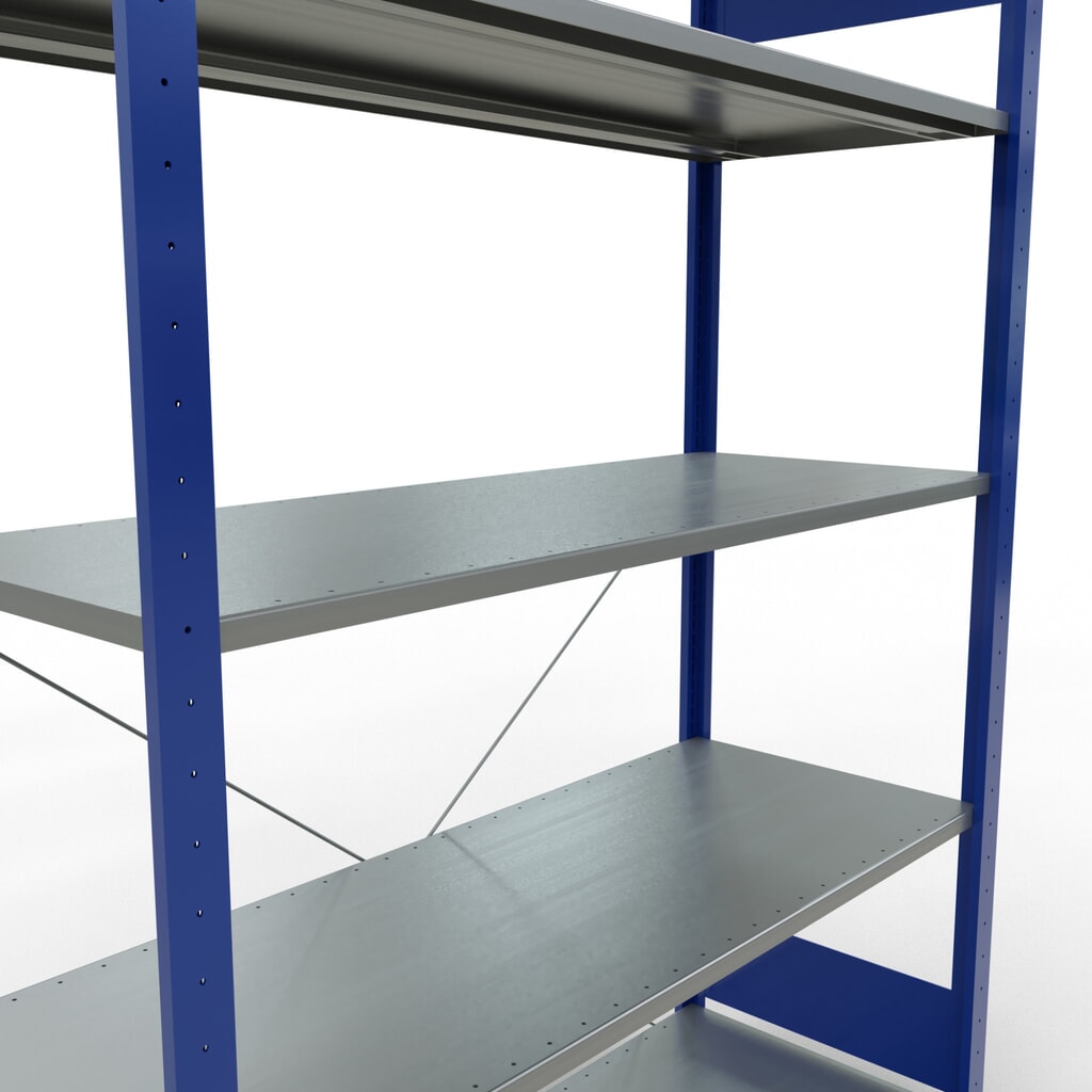 Immagine del prodotto n. 5: Scaffalatura a ripiani SCHULTE, blu genziana/zincato con 5 fondi in lamiera d'acciaio, portata per piano di 150 kg, AxLxP 2.000 x 1.360 x 536 mm