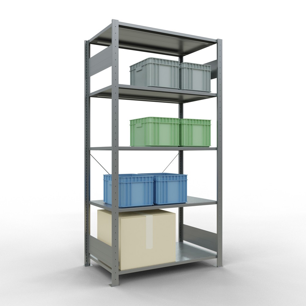 Immagine del prodotto n. 3: Scaffalatura a ripiani SCHULTE zincata con 5 fondi in lamiera d'acciaio, portata per piano di 150 kg, AxLxP 2.000 x 1.060 x 636 mm