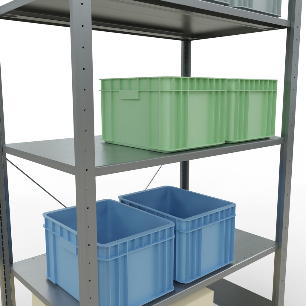 Immagine del prodotto n. 4: Scaffalatura a ripiani SCHULTE zincata con 5 fondi in lamiera d'acciaio, portata per piano di 150 kg, AxLxP 2.000 x 1.060 x 636 mm