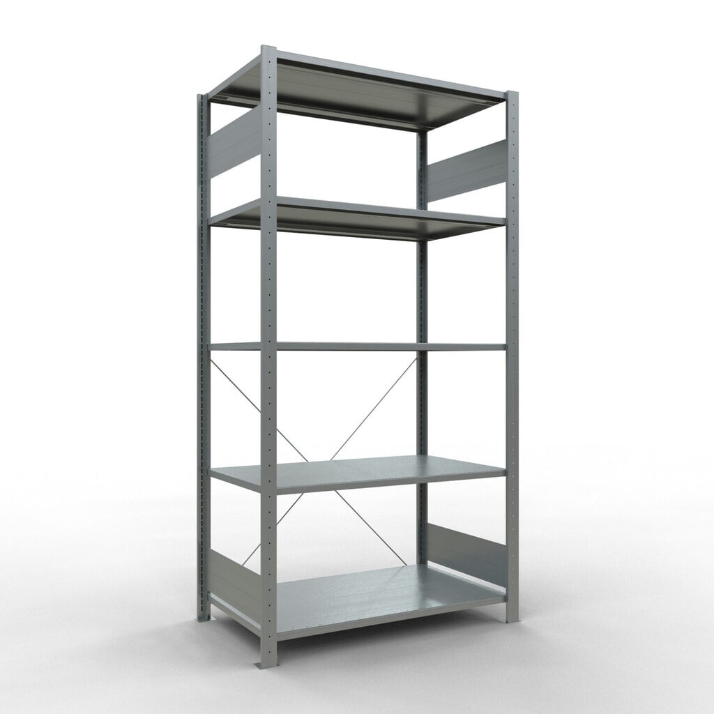 Scaffalatura a ripiani SCHULTE zincata con 5 fondi in lamiera d'acciaio, portata per piano di 150 kg, AxLxP 2.000 x 1.060 x 636 mm Immagine del prodotto: Scaffalatura a ripiani SCHULTE zincata con 5 fondi in lamiera d'acciaio, portata per piano di 150 kg, AxLxP 2.000 x 1.060 x 636 mm
