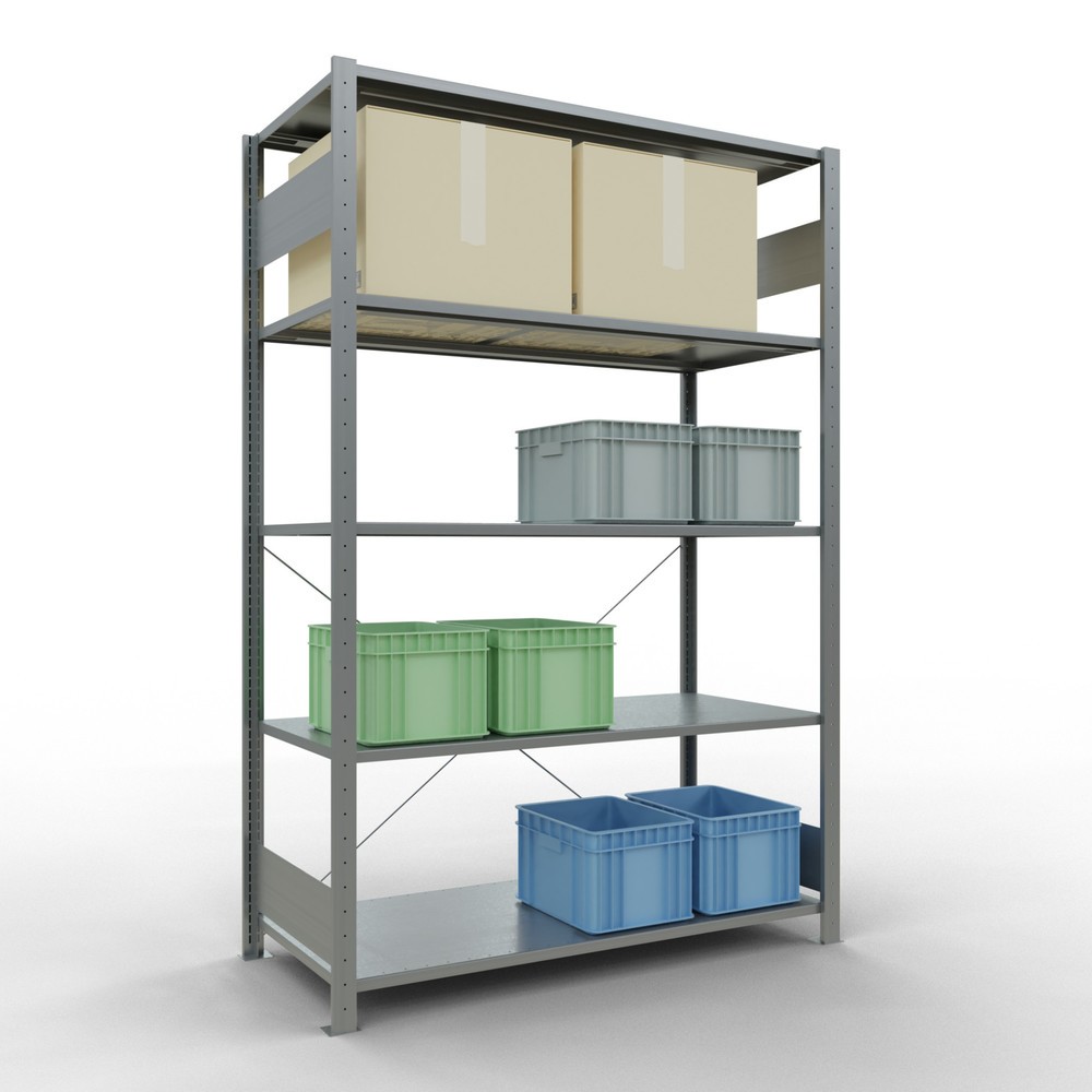 Immagine del prodotto n. 3: Scaffalatura a ripiani SCHULTE zincata con 5 fondi in lamiera d'acciaio, portata per piano di 150 kg, AxLxP 2.000 x 1.360 x 636 mm