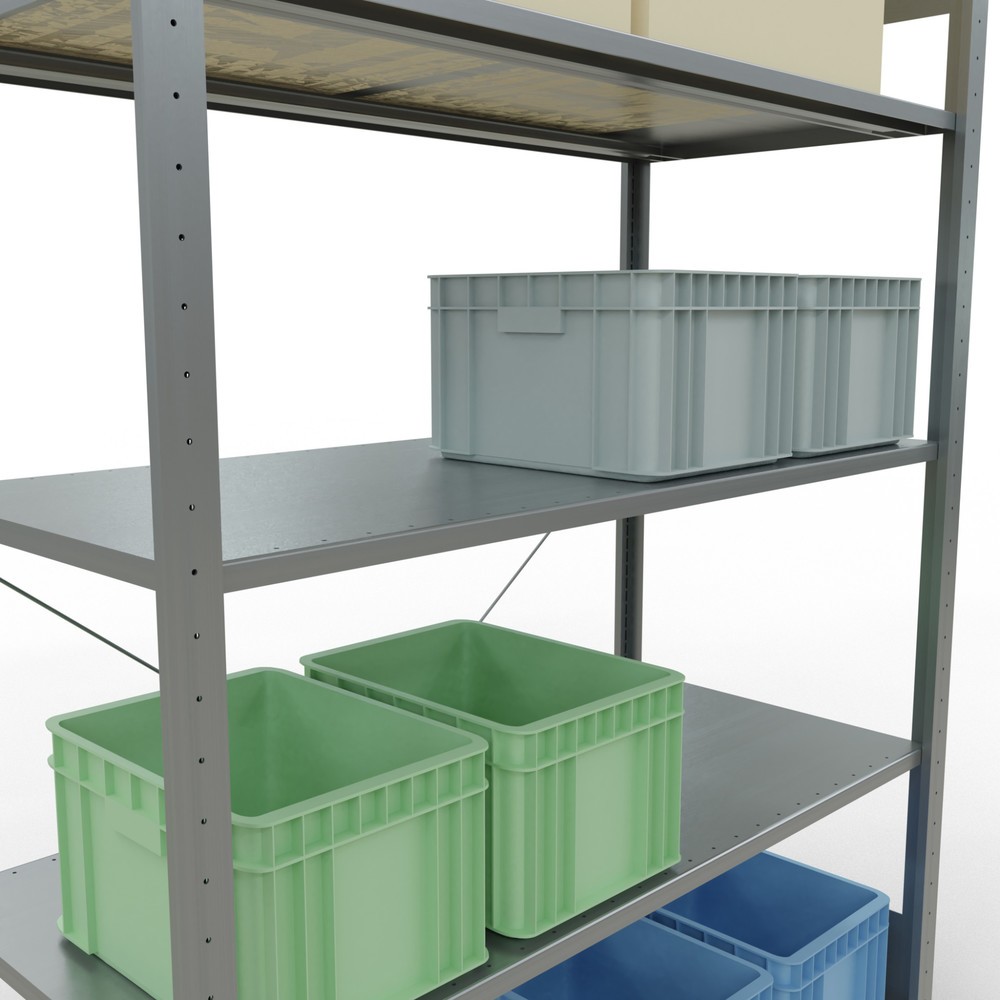 Immagine del prodotto n. 4: Scaffalatura a ripiani SCHULTE zincata con 5 fondi in lamiera d'acciaio, portata per piano di 150 kg, AxLxP 2.000 x 1.360 x 636 mm