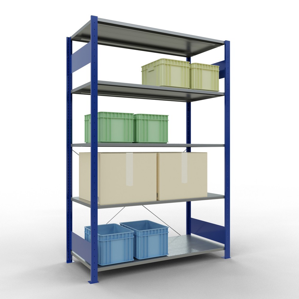 Immagine del prodotto n. 3: Scaffalatura a ripiani SCHULTE, blu genziana/zincato con 5 fondi in lamiera d'acciaio, portata per piano di 150 kg, AxLxP 2.000 x 1.360 x 636 mm