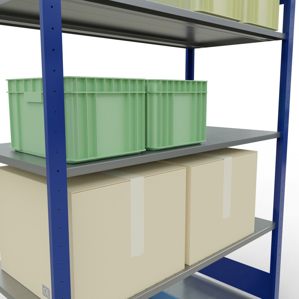 Immagine del prodotto n. 4: Scaffalatura a ripiani SCHULTE, blu genziana/zincato con 5 fondi in lamiera d'acciaio, portata per piano di 150 kg, AxLxP 2.000 x 1.360 x 636 mm