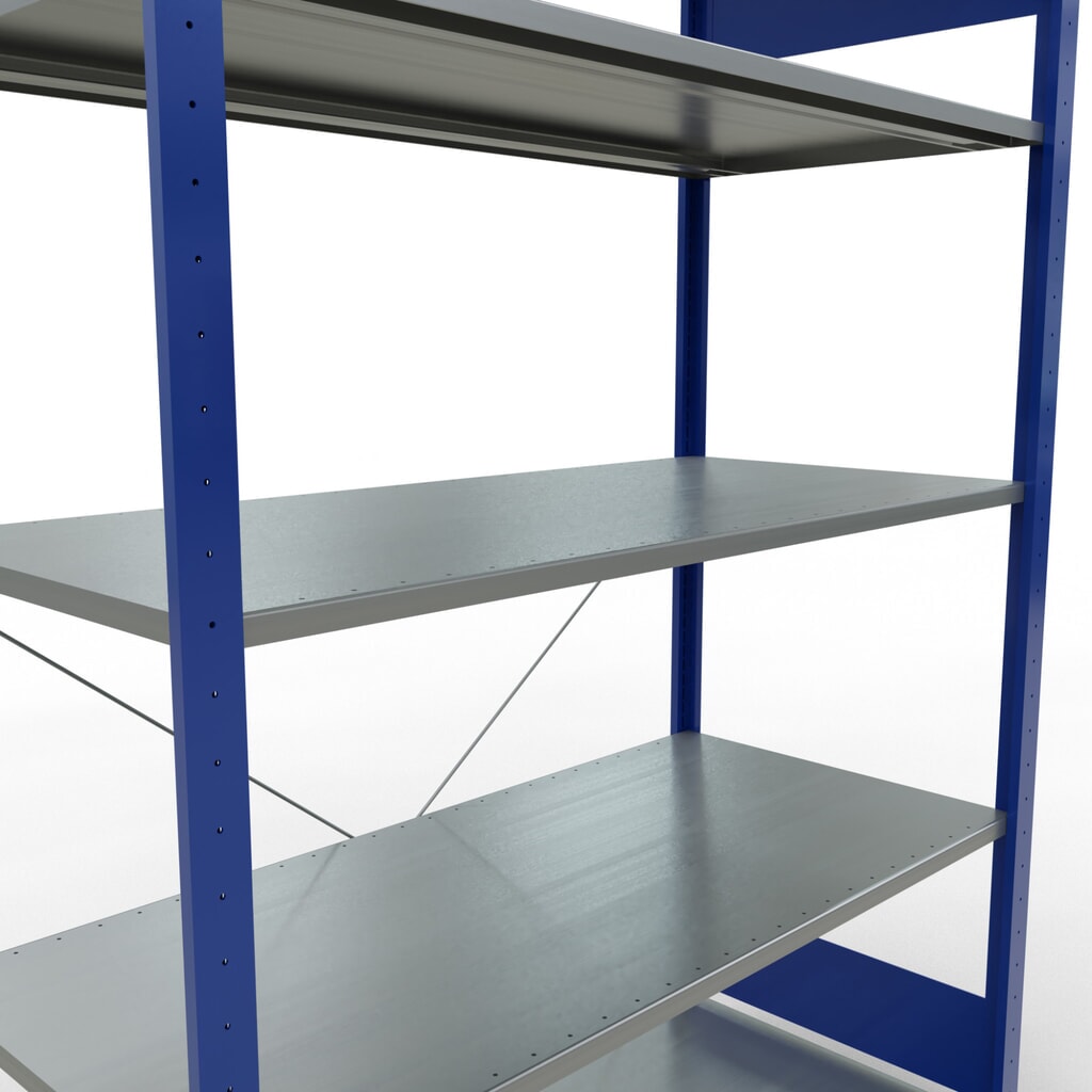 Scaffalatura a ripiani SCHULTE, blu genziana/zincato con 5 fondi in lamiera d'acciaio, portata per piano di 150 kg, AxLxP 2.000 x 1.360 x 636 mm Immagine del prodotto n. 5: Scaffalatura a ripiani SCHULTE, blu genziana/zincato con 5 fondi in lamiera d'acciaio, portata per piano di 150 kg, AxLxP 2.000 x 1.360 x 636 mm