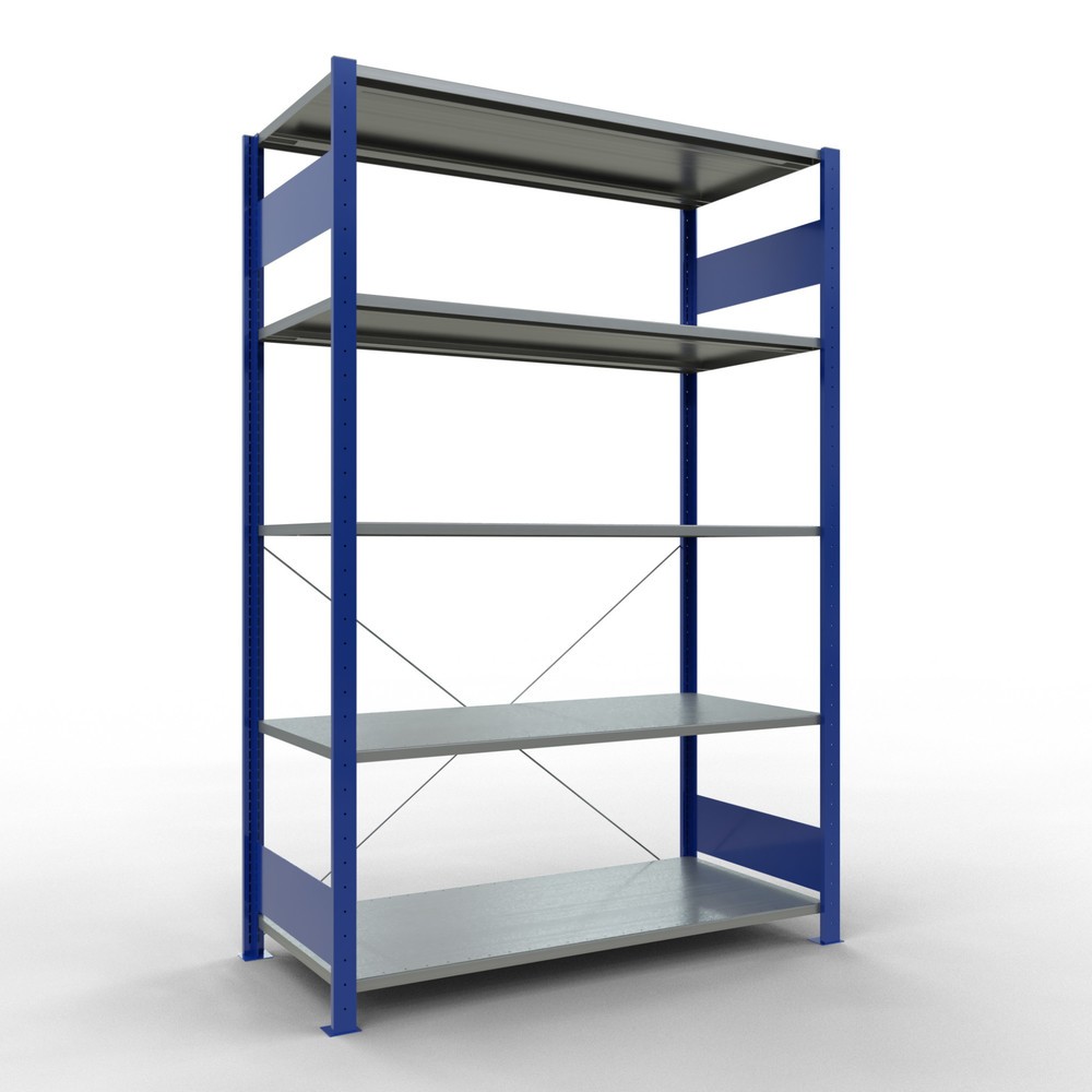 Immagine del prodotto: Scaffalatura a ripiani SCHULTE, blu genziana/zincato con 5 fondi in lamiera d'acciaio, portata per piano di 150 kg, AxLxP 2.000 x 1.360 x 636 mm