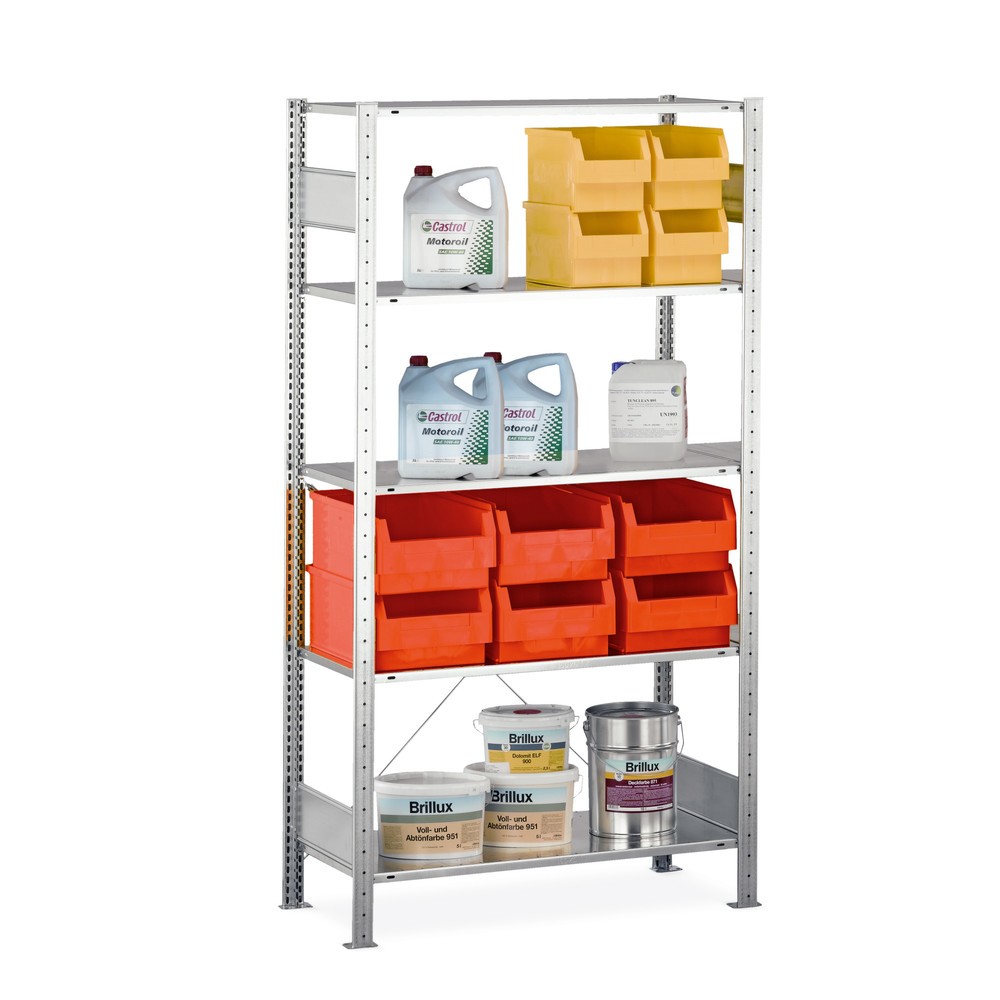 Immagine del prodotto: Scaffalatura a ripiani SCHULTE, blu genziana/zincato con 6 fondi in lamiera d'acciaio, portata per piano di 150 kg, AxLxP 2.000 x 1.360 x 636 mm