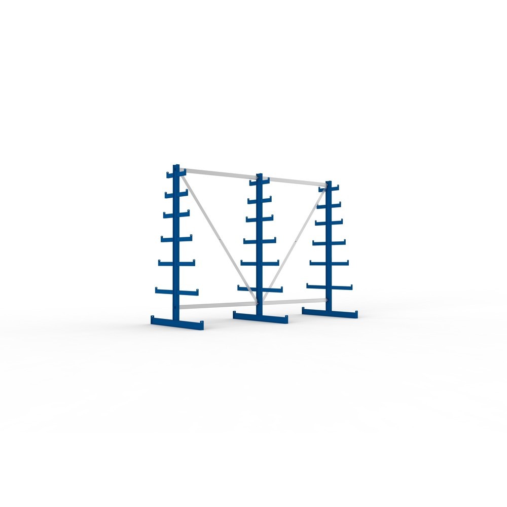 Immagine del prodotto n. 1: Pacchetto completo per scaffalatura cantilever META, a doppio fronte, portata per braccio 150 kg, AxLxP 2.000 x 2.755 x 1.090 mm, 3 montanti