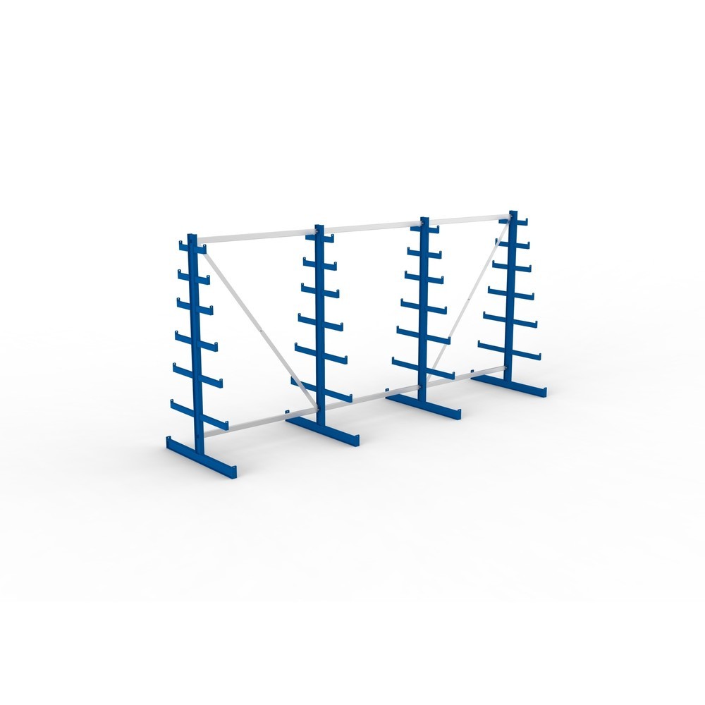 Immagine del prodotto n. 2: Pacchetto completo per scaffalatura cantilever META, a doppio fronte, portata per braccio 150 kg, AxLxP 2.000 x 4.105 x 1.090 mm, 4 montanti