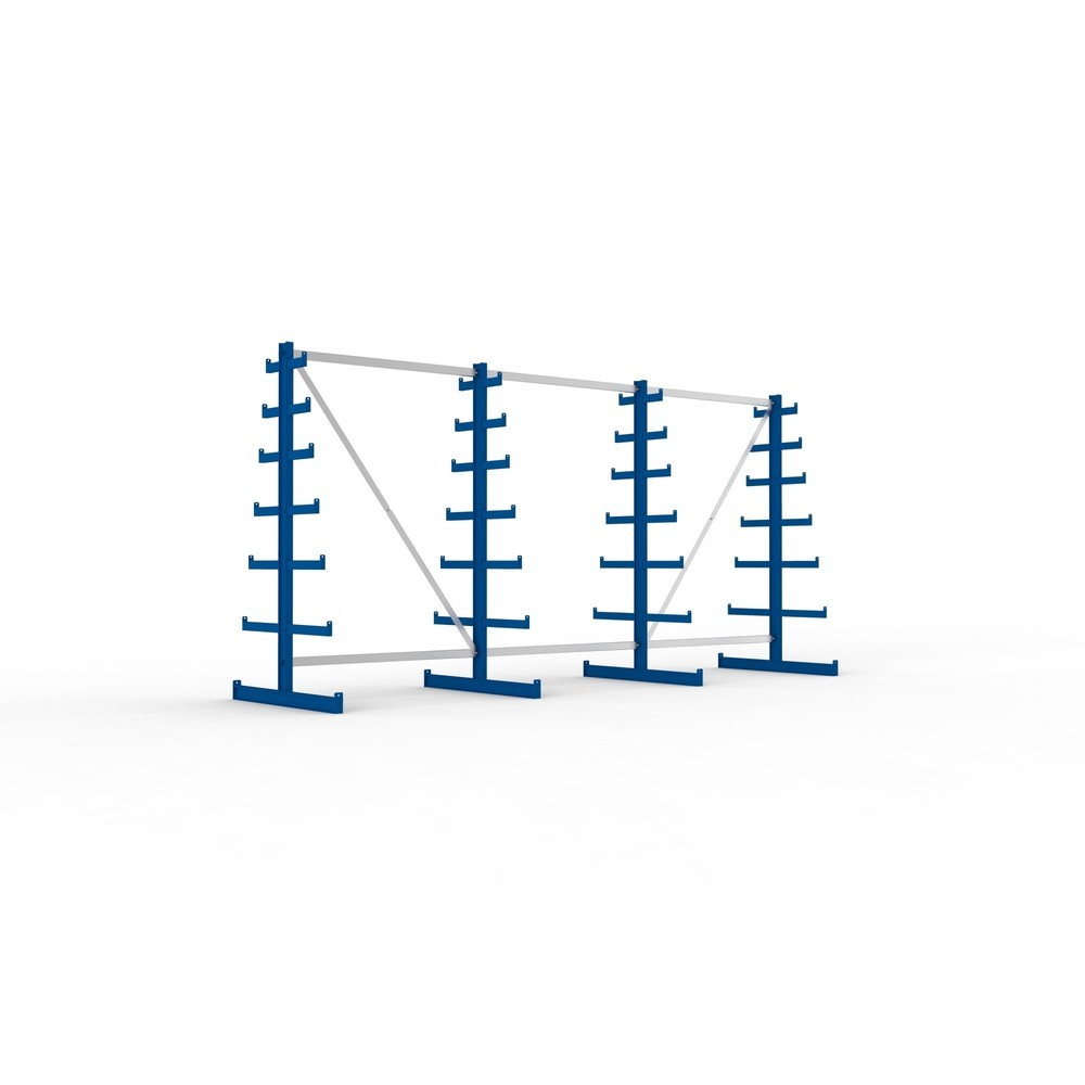 Immagine del prodotto n. 1: Pacchetto completo per scaffalatura cantilever META, a doppio fronte, portata per braccio 150 kg, AxLxP 2.000 x 4.105 x 1.090 mm, 4 montanti