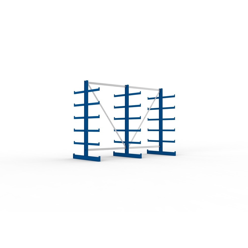 Immagine del prodotto n. 1: Pacchetto completo per scaffalatura cantilever META, a doppio fronte, portata per braccio 200 kg, AxLxP 2.000 x 2.755 x 1.150 mm, 3 montanti