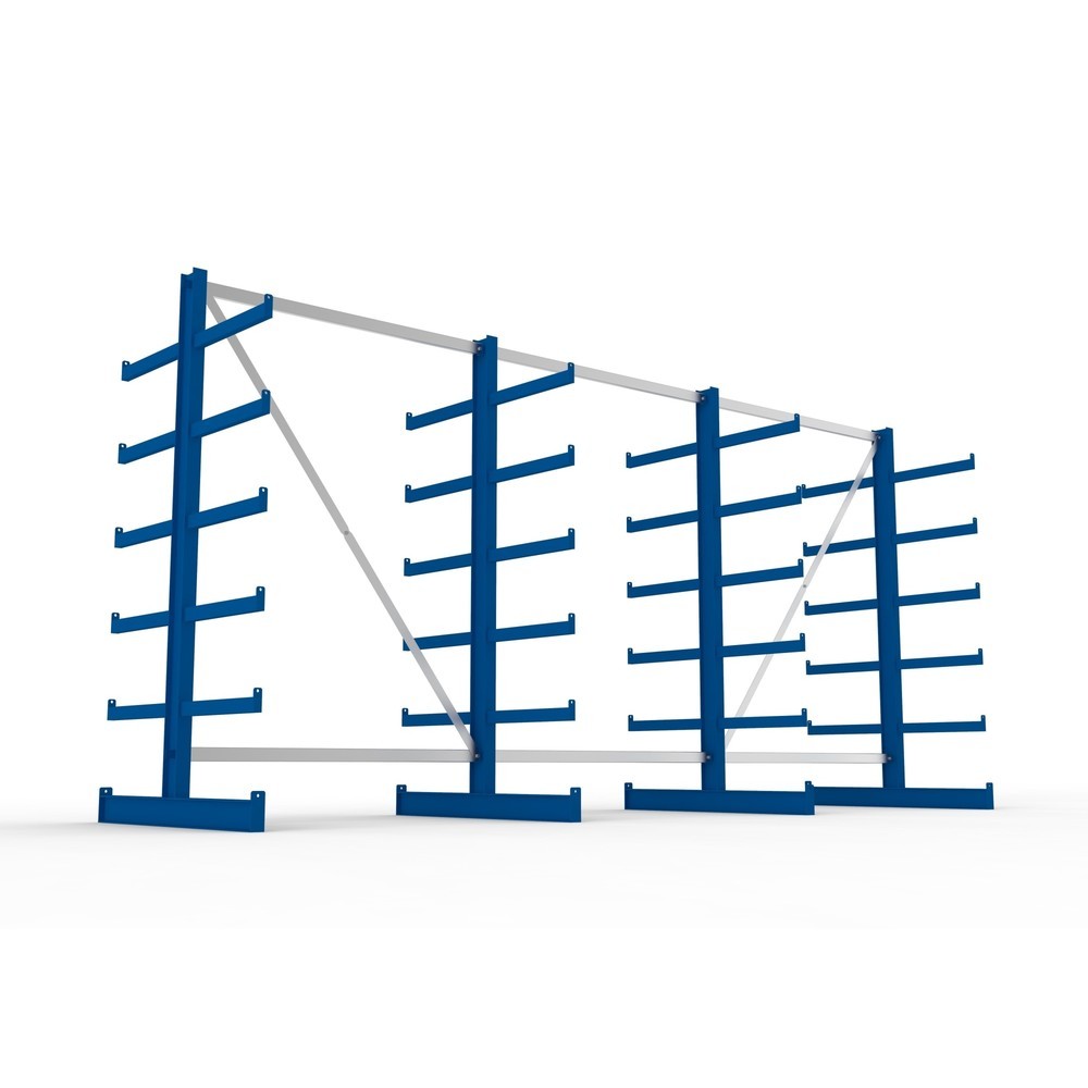 Immagine del prodotto n. 4: Pacchetto completo per scaffalatura cantilever META, a doppio fronte, portata per braccio 200 kg, AxLxP 2.000 x 4.105 x 1.150 mm, 4 montanti