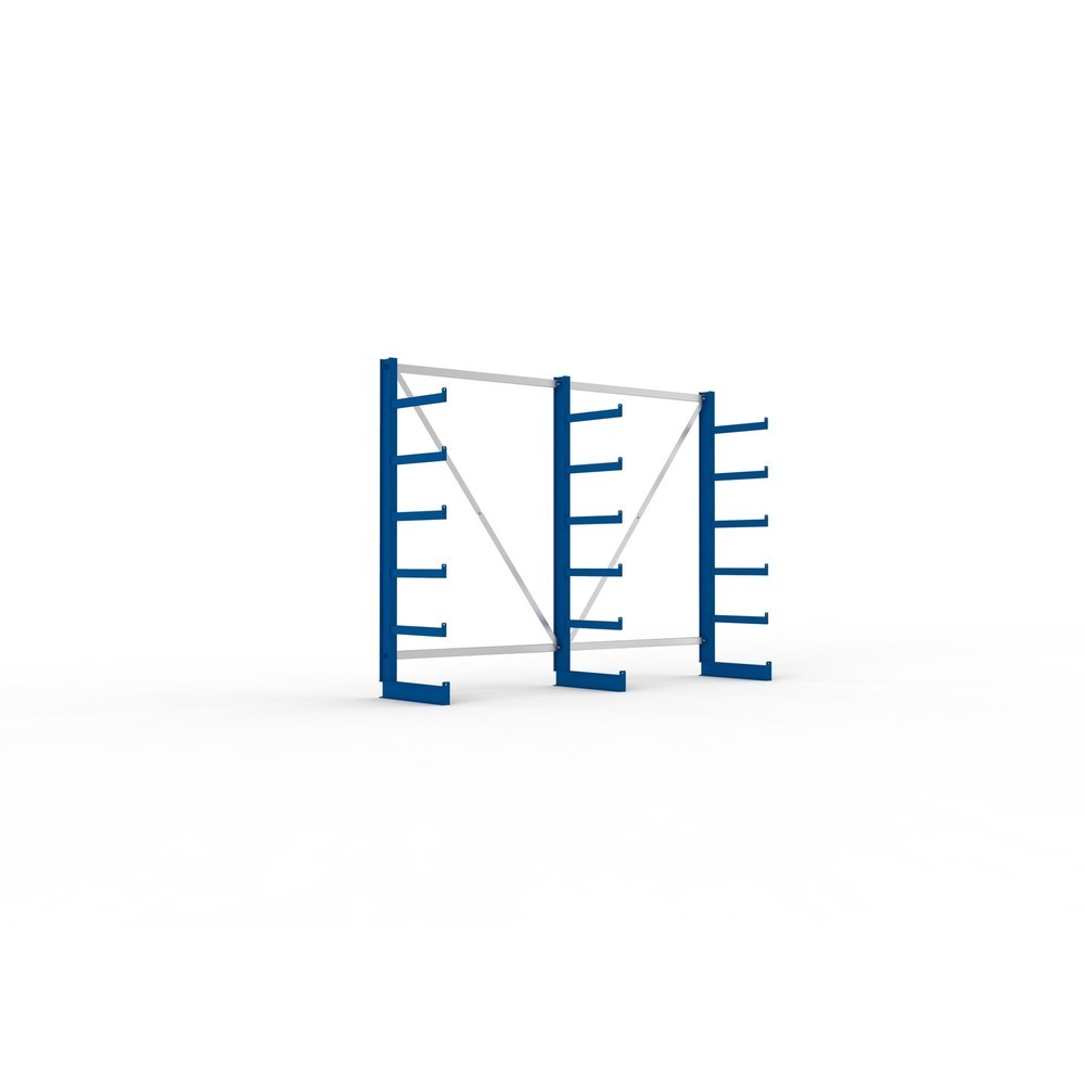 Immagine del prodotto: Pacchetto completo per scaffalatura cantilever META, a fronte singolo, portata per braccio 200 kg, AxLxP 2.000 x 2.755 x 630 mm, 3 montanti