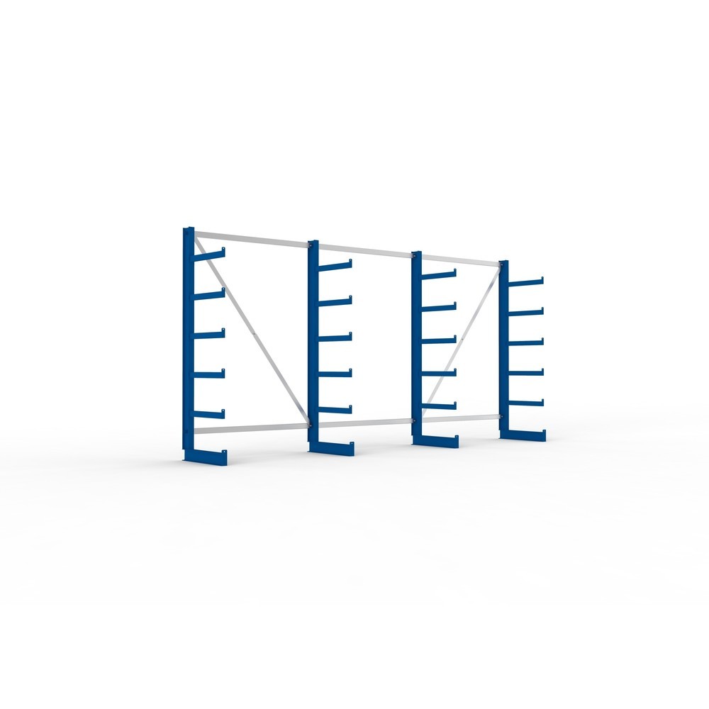 Immagine del prodotto n. 1: Pacchetto completo per scaffalatura cantilever META, a fronte singolo, portata per braccio 200 kg, AxLxP 2.000 x 4.105 x 630 mm, 4 montanti