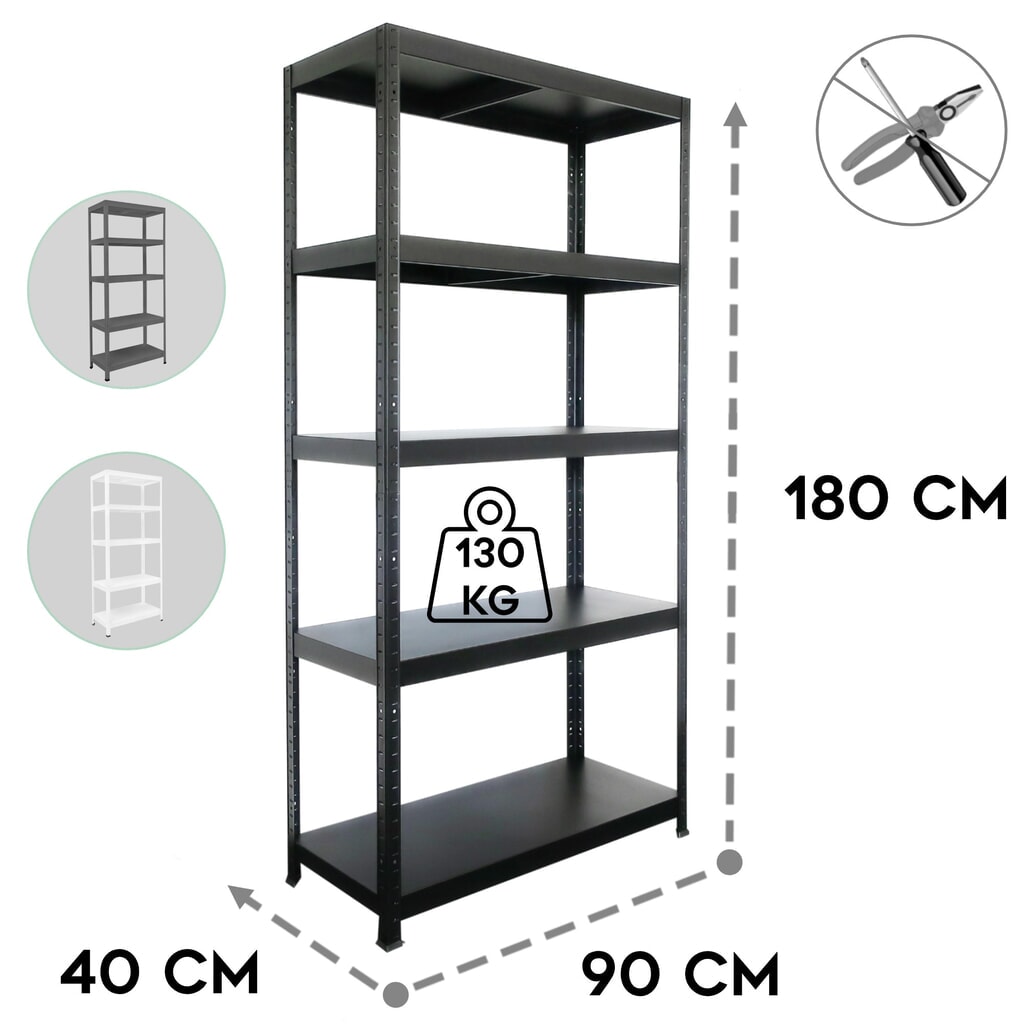 Scaffalatura metallica a incastro HEMMDAL, PP 130 kg, AxLxP 1.800 x 900 x 400 mm nero Immagine del prodotto n. 3: Scaffalatura metallica a incastro HEMMDAL, PP 130 kg, AxLxP 1.800 x 900 x 400 mm nero