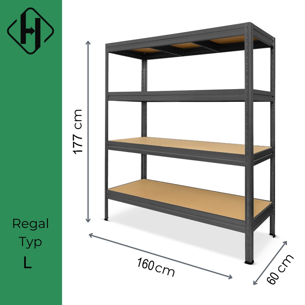 Immagine del prodotto n. 3: Scaffalatura per carichi pesanti HEMMDAL modello L, grigio grafite - 177 x 160 x 60 cm - fino a 2400 kg