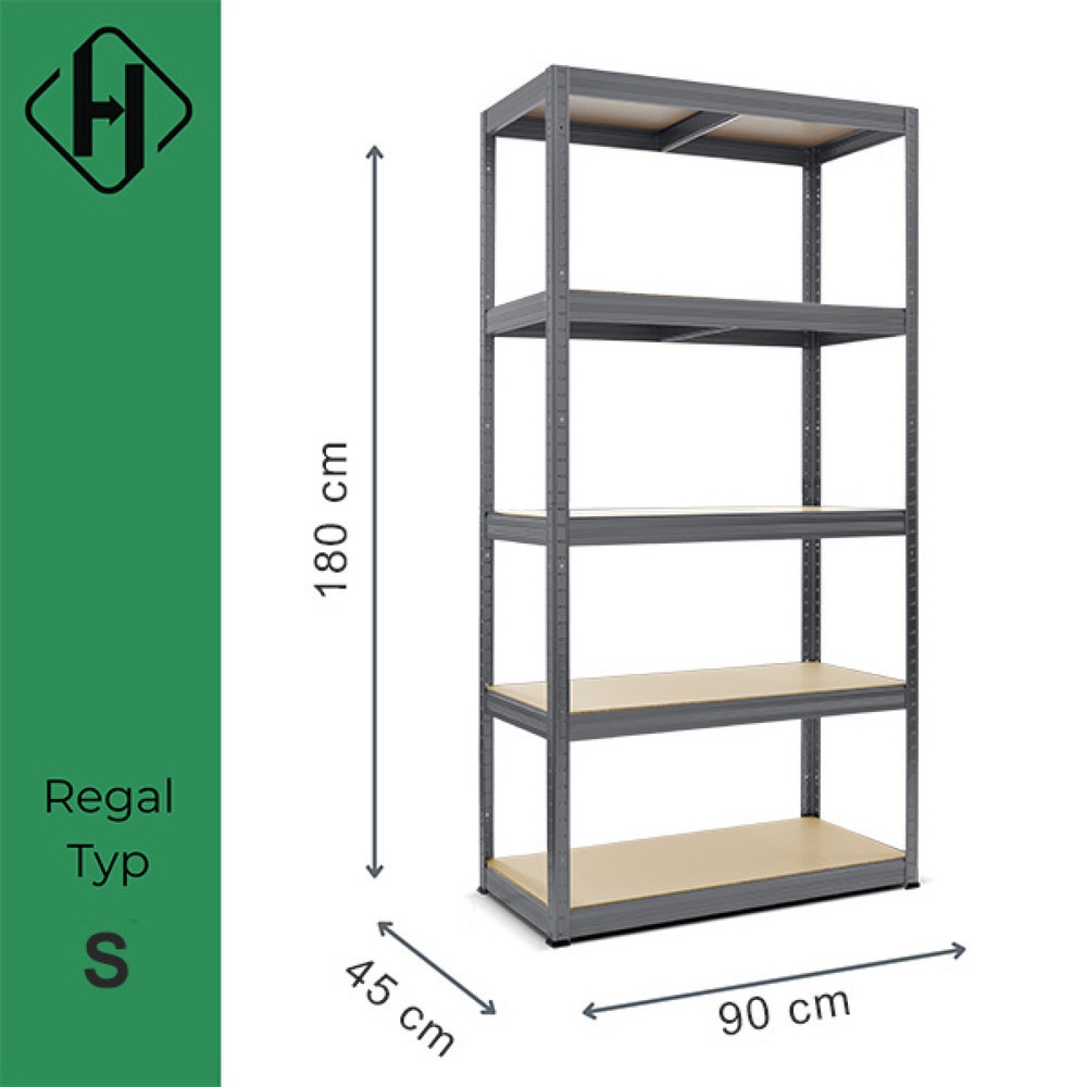 Immagine del prodotto n. 2: Scaffalatura per carichi pesanti HEMMDAL modello S, grigio grafite - 180 x 90 x 45 cm - fino a 750 kg