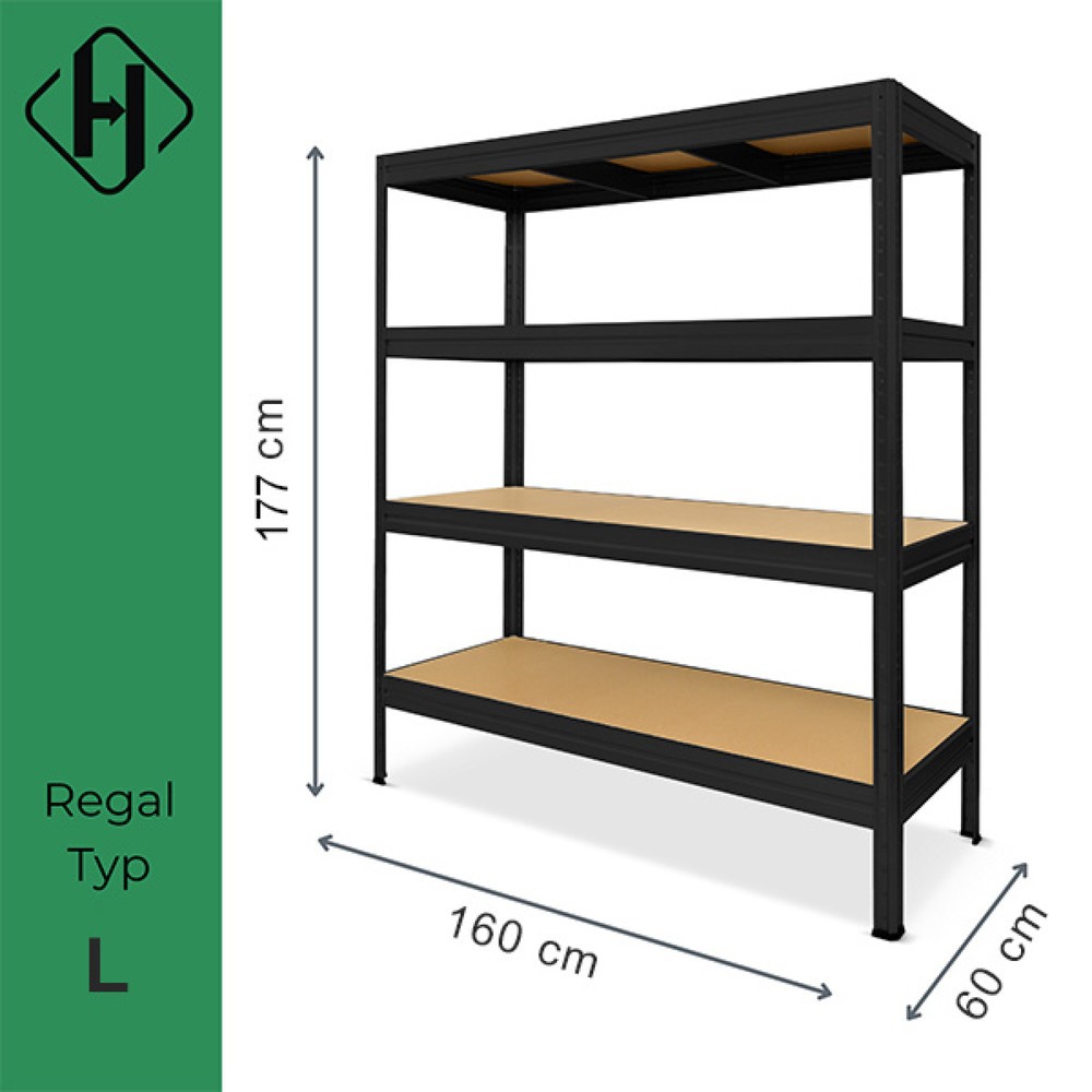 Immagine del prodotto n. 3: Scaffalatura per carichi pesanti HEMMDAL modello L, nero - 177 x 160 x 60 cm - fino a 2.400 kg